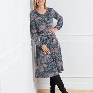 NWT! Talbots smocked jersey fit and flare dress; size L